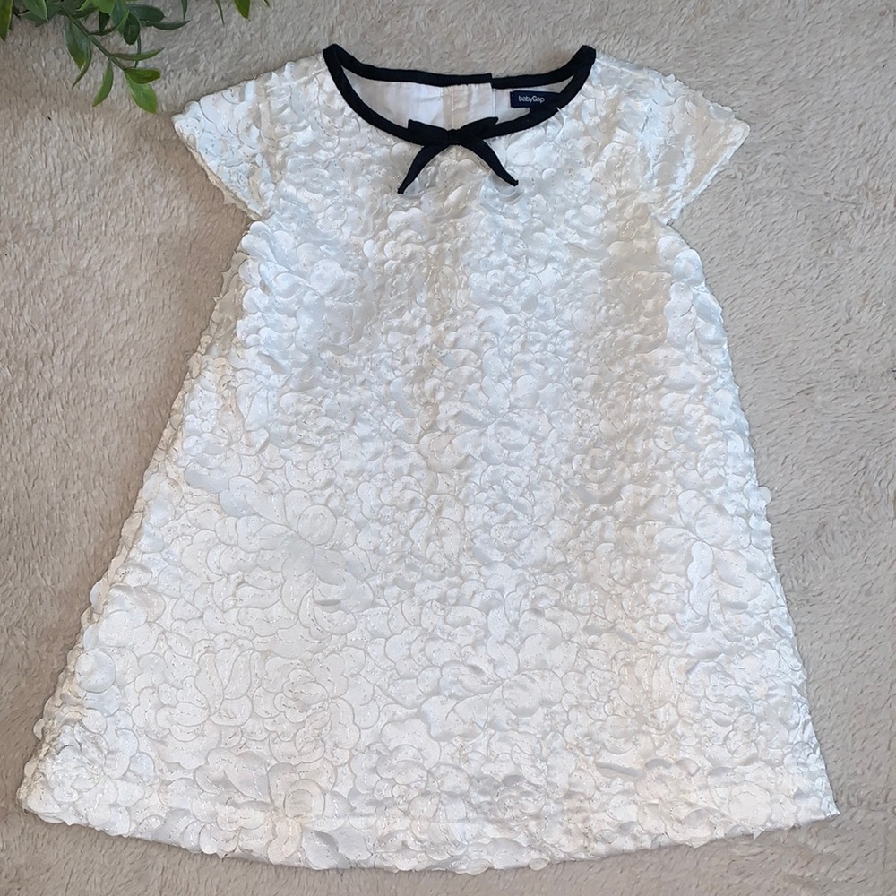 GAP Kids White Floral Dress with Black bow and Trim details